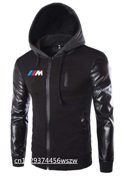 

осень зима теплая для толстовки кожаный рукав тонкий жакет флис мотоцикл толстовки бомбардировщик черный мужчины толстовка толстовка