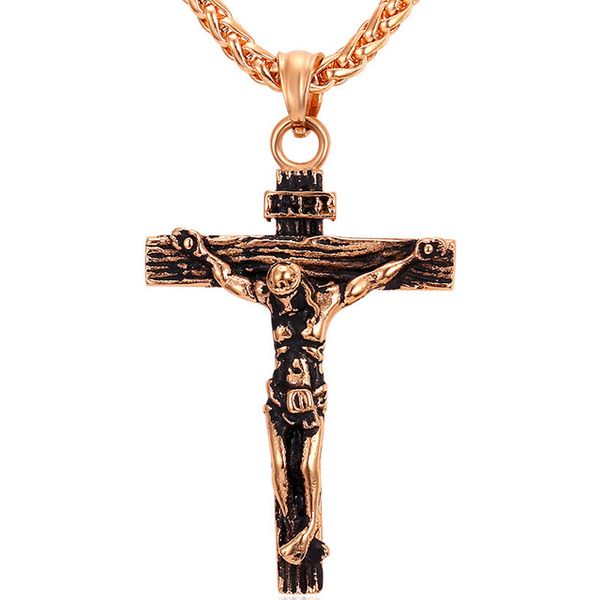 Stainless Steel Pendant /& Necklace for Men Catholic Religious Cross Gold Hip-Hop Jewelry Gifts,Stainless Steel