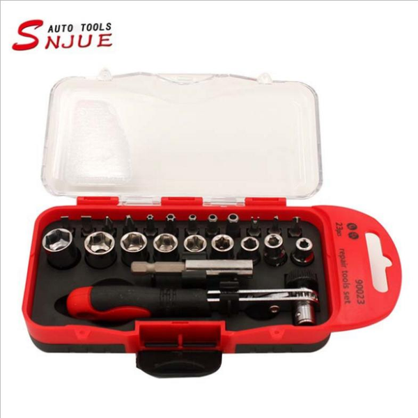 

23 pcs repair tools set ratchet wrench batch head sleeve screwdriver bit socket extension machine motorcycle car repair tool kit
