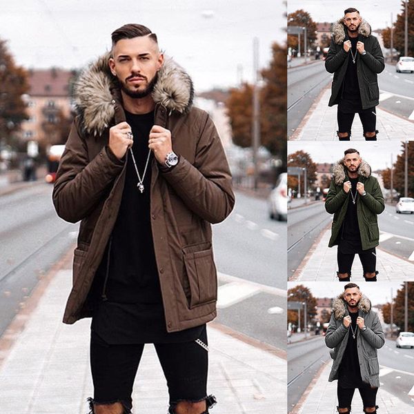 

brand new mens designer jacket fashion solid color thickened warm hooded coats fashion urban mens coat, Black;brown