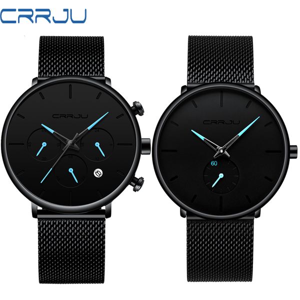 

relogio masculino watch men crrju mens business dress watches luxury casual waterproof sport dial quartz full steel clock, Slivery;brown