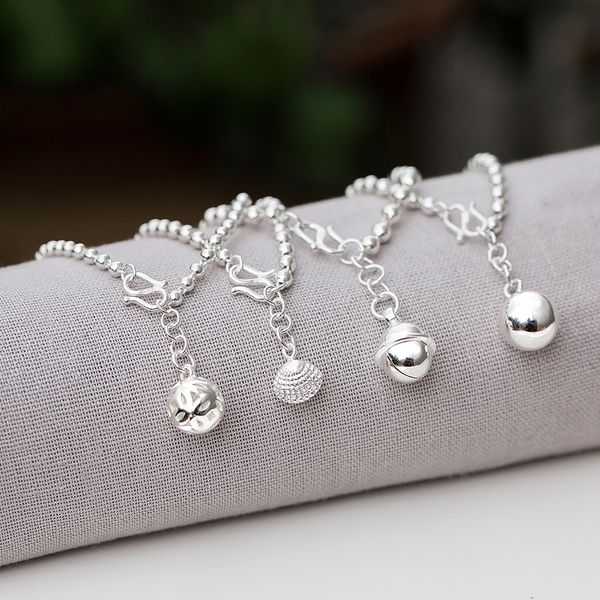 

nine yin jiao lian 990 fine silver womens sweet fashion ethnic-style simple bell beads hydrangea silver jewelry, Red;blue
