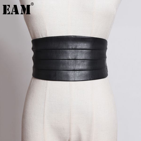 

eam] multicolor black red pu leather elastic wide belt personality women new fashion tide all-match spring 2020 1u221, Black;brown