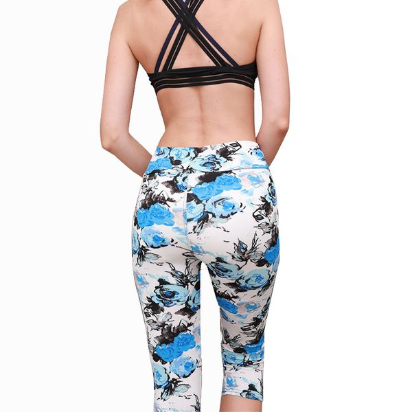 

digital printed cropped pants sports leggings slim slimming yoga pants women, Black;blue