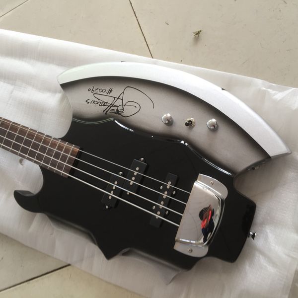 

4 strings axe electric bass guitar with signature,3 pickups,21 frets,rosewood fretboard,no inay,offering customized services