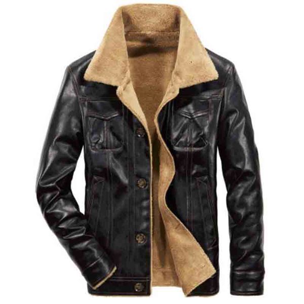 

srtm men's casual leather jackets coats fleece lined warm pu windbreaker thick thermal trench 2019 autumn cotton jacket, Black;brown
