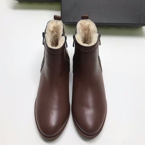 

new style brown women ankle boots winter snow genuine leather sheepskin wool q48, Black