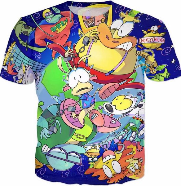 

новые моды мультфильм rockos современная жизнь harajuku футболка 3d печатных женщин / мужчин с коротким рукавом мужская футболка повседневна, White;black