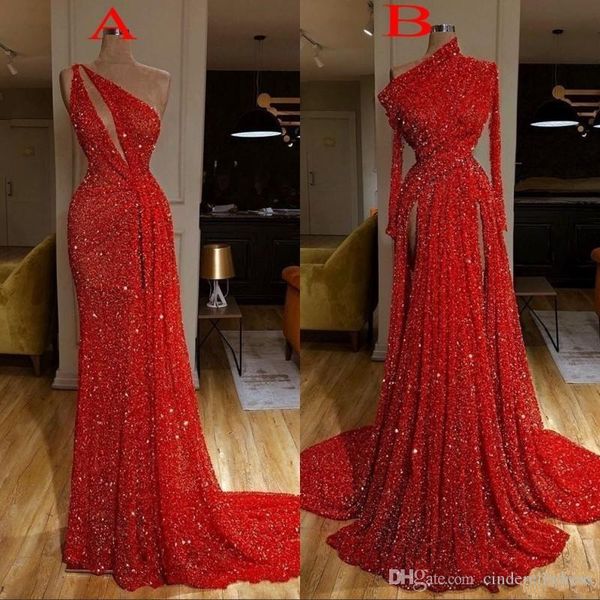 2020 сексуальный бордовый с длинным рукавом красный блесток русалка отражающие выпускные платья высокого разрыва в боковых вечерних платьях халат де Саири