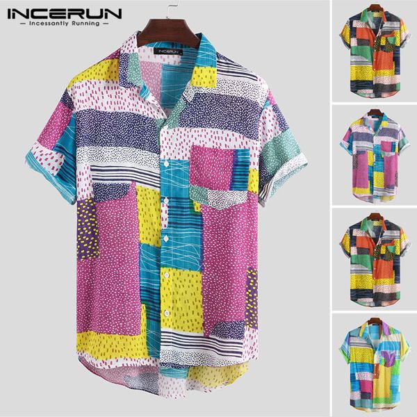 

incerun мода мужчины гавайская рубашка печати короткие рукава пляж отдых лето вскользь mens рубашки марка streetwear chic камиза, White;black