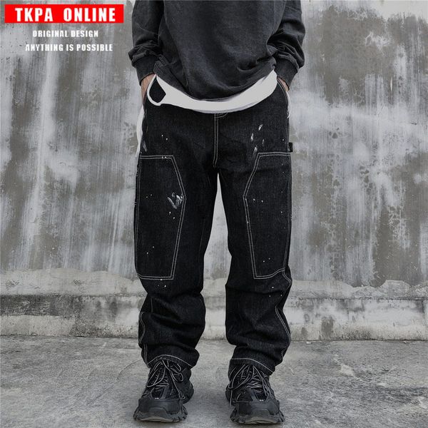 

tkpa autumn men's wash jeans fashion brand loose old daddy pants couple retro straight long pants, Blue