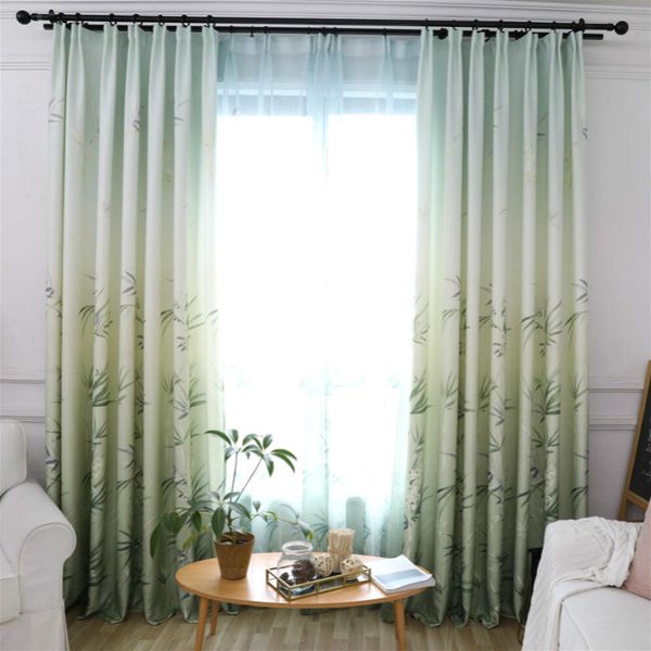 

green bamboo window curtains for living room bedroom flower sheer tulle and curtain printing semi blackout curtains