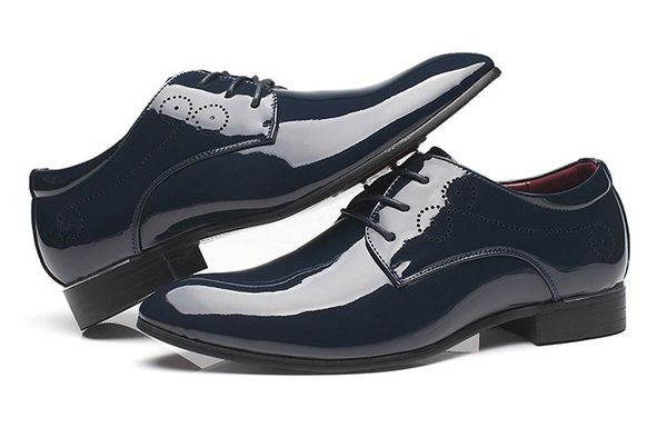 

slip on business wedding patent pu leather oxford shoes for men dress shoes pointed toe men formal shoes 38-48, Black
