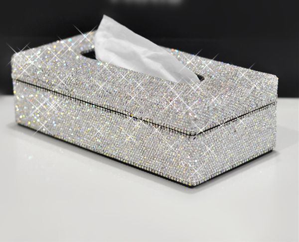 

bling rhinestone crystal rectangular tissue box cover case shiny napkin holder block type for car home