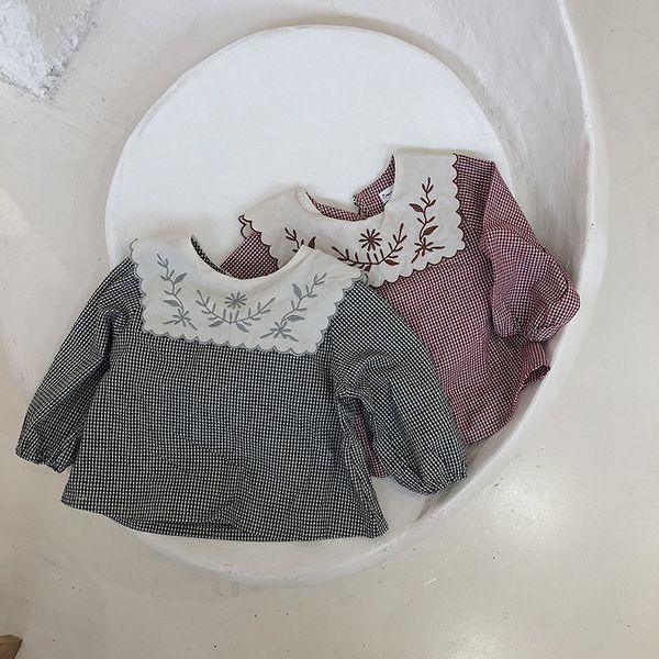 

новый 2020 spring ребёнки блузы корейский стиль цветочные вышивки смазливая с длинным рукавом топы малыши детей рубашки мужские t200229, White;black