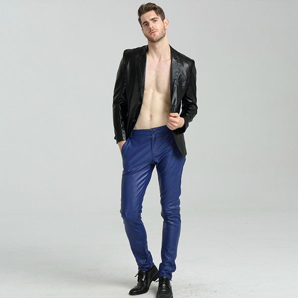 

2020 new personality pants men's fashion feet motorcycle leather pants plus velvet large size pu trousers streetwear hip hop, Black