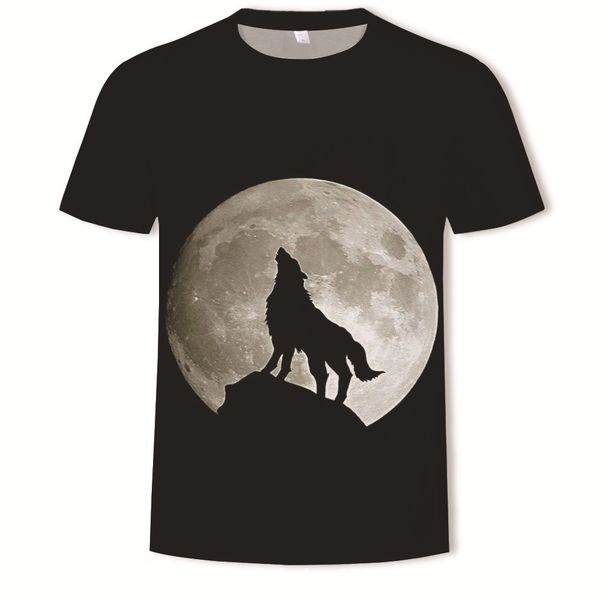 

mens designer moon wolf trend digital printing short sleeve t-shirt, White;black