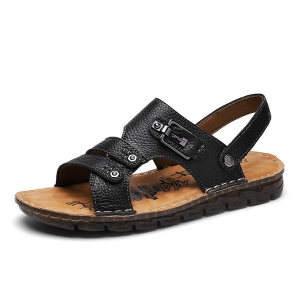 

sandals rubber outdoor sandalias beach sandalen piel shoes rasteira platform leather masculina sandalle romanas uomo sandel 2021, Black
