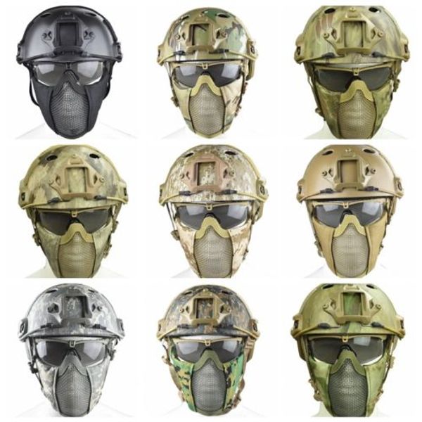 

us army war tactical paintball wargame cs fast helmet & adjustable half face mesh mask & goggle combinat