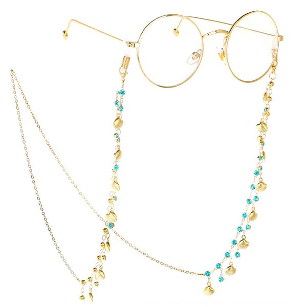 

golden rhinestone shell chain presbyopic shell presbyopic glasses glasses anti-lost chain, Blue