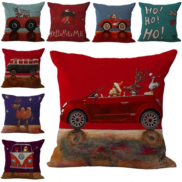 

christmas santa driver car pillow case cushion cover pillowcase cover square linen cotton soft pillowslip beddng sets 24055