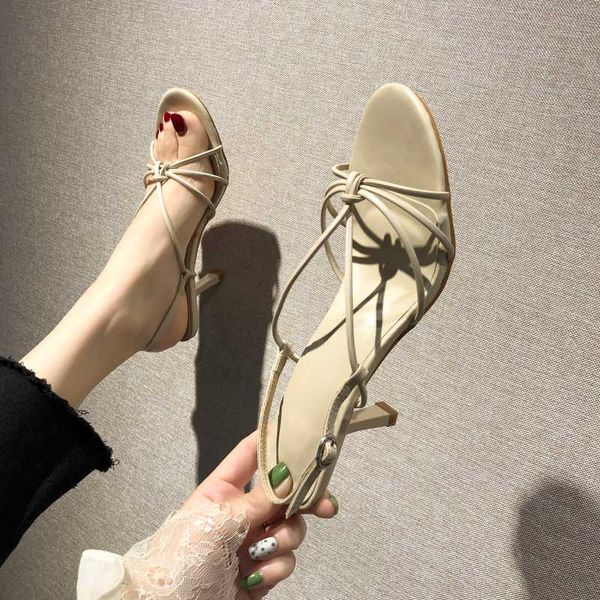 

female sandal 2020 summer luxury sandals black shoes for women ankle strap all-match strappy heels ladies woman fashion beige