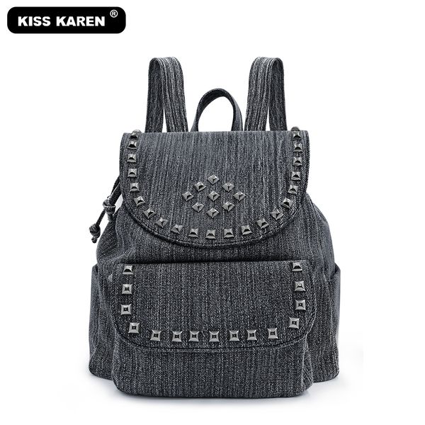 

brand new studded fashion backpack denim casual day-packs women backpacks preppy style backpack bags jeans drawstring backpacks