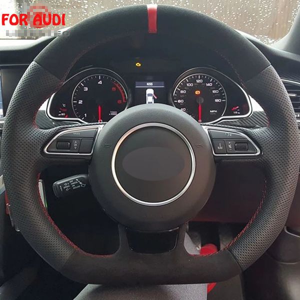 

steering wheel cover for audi series car special hand-stitched black suede black leather covers