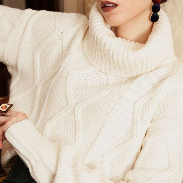 

women's sweaters 2021 winter turtleneck sweater lazy wind rhombus short drop sleeve shirt clothes women, White;black