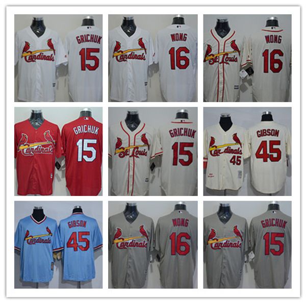 

custom men women kid majestic s. cardinals jersey #15 randal grichuk 16 kolten wong 45 bob gibson blue red white grey baseball jerseys, Blue;black