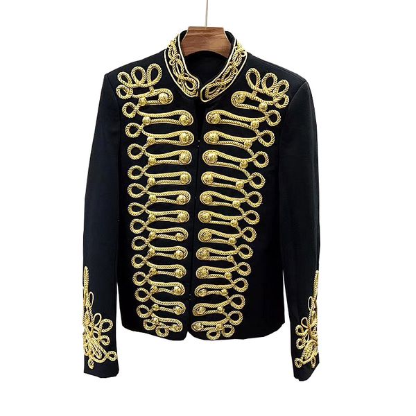 

men's suits & blazers men jacket wedding stand collar chinese tunic suit royal gown gold button male party groom, White;black