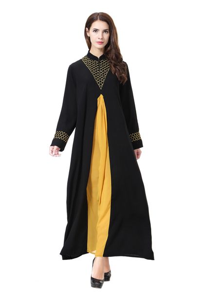 

wholesale muslim women patchwork kaftan dress s-3xl plus size islamic women long sleeved chiffon jilbab dress, Red