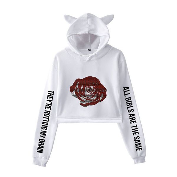 

женская весна сок wrld дизайнер печать толстовки мода cat ears голый пуп short hip hop street повседневный свитер с капюшоном, Black