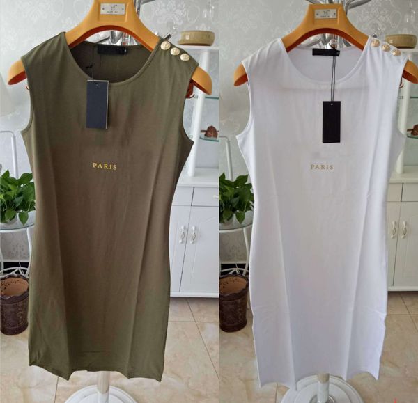 

2020 dresses for women summer brand sleeveless dress print letters with designer button one-piece skirt tee vestidos jing9050801 5, Black;gray