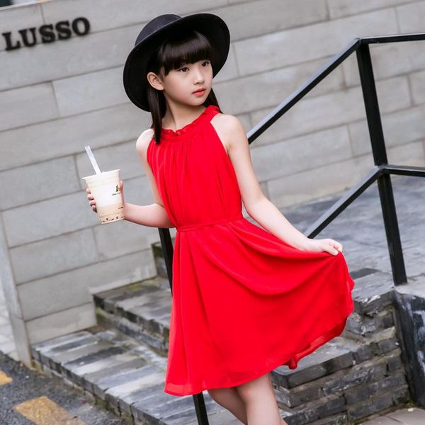 

девушки одевают новое лето без рукавов шифон красный детской одежды лета одежды младенца, Red;yellow