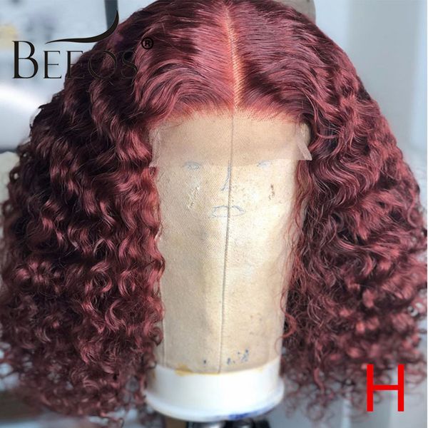 

beeos 99j burgundy 180% 13*6 lace front human hair wig peruvian remy curly hair colored wigs preplucked hairline, Black;brown