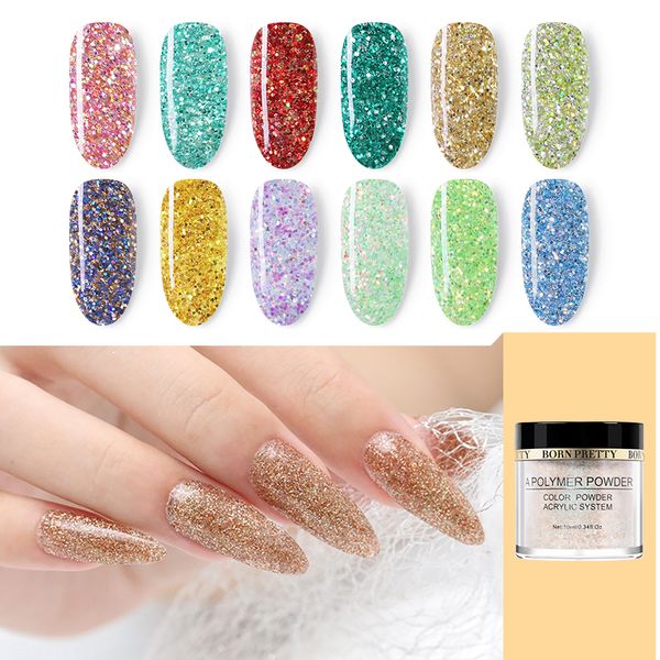 

born pretty 10ml acrylic powder pink glitter sequins polymer powder tip extension french nail art manicure