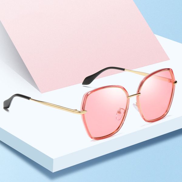 

brand designer polygon sunglasses women polarized vintage metal reflective big glasses for women pink mirror retro oculos gafas, White;black