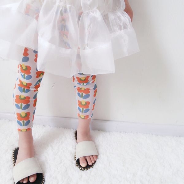 

girls' girls 2019 autumn girls' ice silk leggings thin printed lace leggings for children tight pants tight pants lace tights, Blue