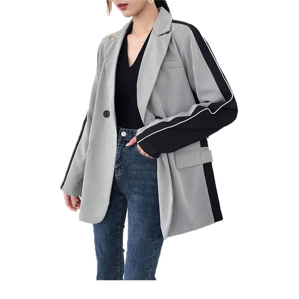 

womens blazer casual long spring wear new casual color matching suit jacket women's retro jacket blazer feminino, White;black