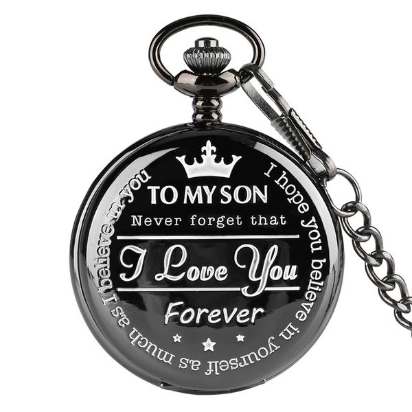 

Watches \"To MY SON' Engraving Word Black Pocket Watch Men Roman Number Watches Unique Quartz Clock Chain Boy Birthday Christmas Gifts, Only black watch
