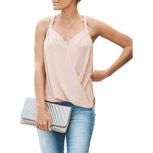 

women's blouse sleeveless female v-neck wild 2020 summer solid color loose chiffon blouse women clothes, White