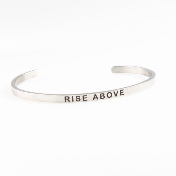 

rise above engraved stainless steel bangle positive inspirational quote women cuff mantra wristband 4mm female, Black