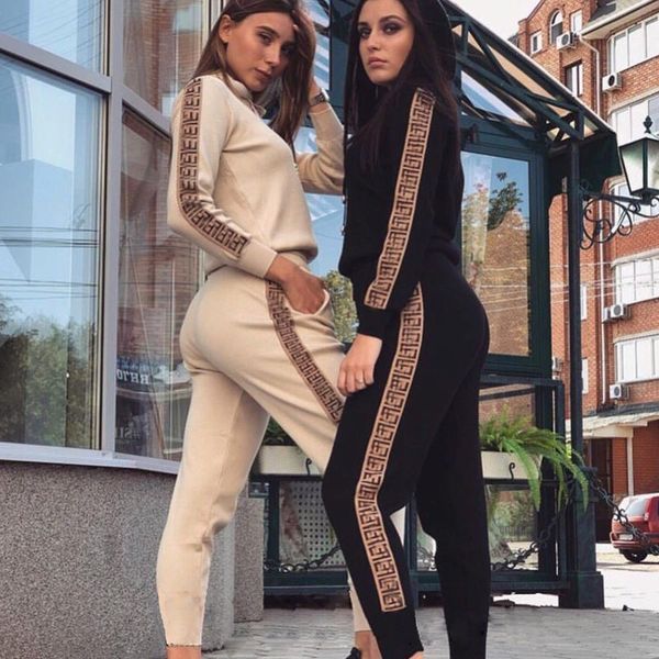 

fashion women travel leisure jogging printing tracksuits pant clothing set long sleeve women's lined hoodies 2 pieces pants set, Gray