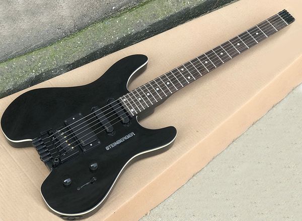 Chitarra elettrica senza testa nera con Floyd Rose di buona qualità, pickup EMG, tastiera in palissandro