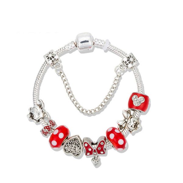 

beads luxury fashion new brand cartoon diy red beads peach heart bowknot bracelet for women love bracelet, Golden;silver