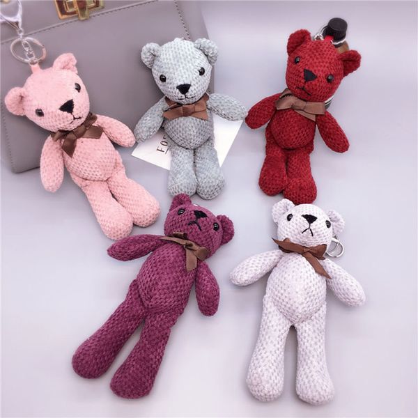 

teddy bear doll keychain key buckle bow long legged bears keyring plush toys gift simplicity pure color keys chain anti wears