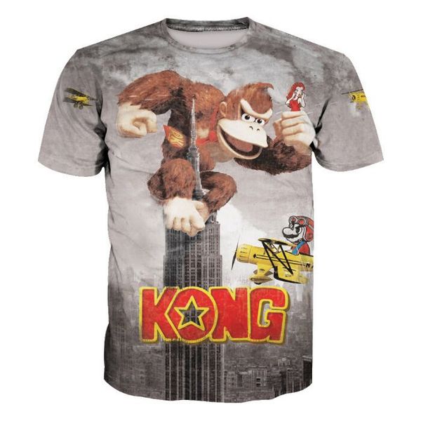 

new european style cartoon anime kong and gorilla t shirt 3d print men/womens summer round collar short sleeve casual u1429, White;black