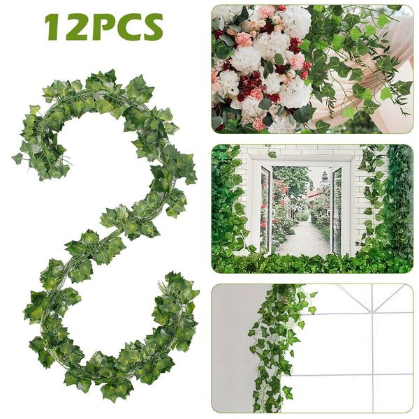12 adet Yapay Sarmaşık Yaprak Bitkiler Yeşil Yaprakları Asma Sahte Yeşillik Ev Dekor Plastik Rattan Evergreen Parti Otel Düğün Orman