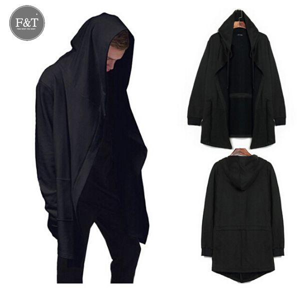

men's hoodies & sweatshirts [asian size] fashion black cloak hooded men streetwear hip hop long clothing outerwear cool tracksuits